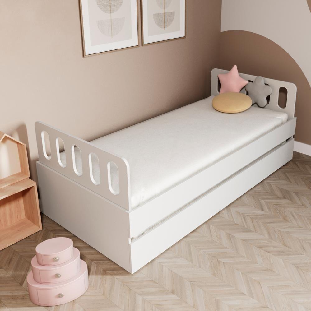 Bicama Solteiro Mdf Branco Com Cabeceira Anatômica Mobilistore - 1