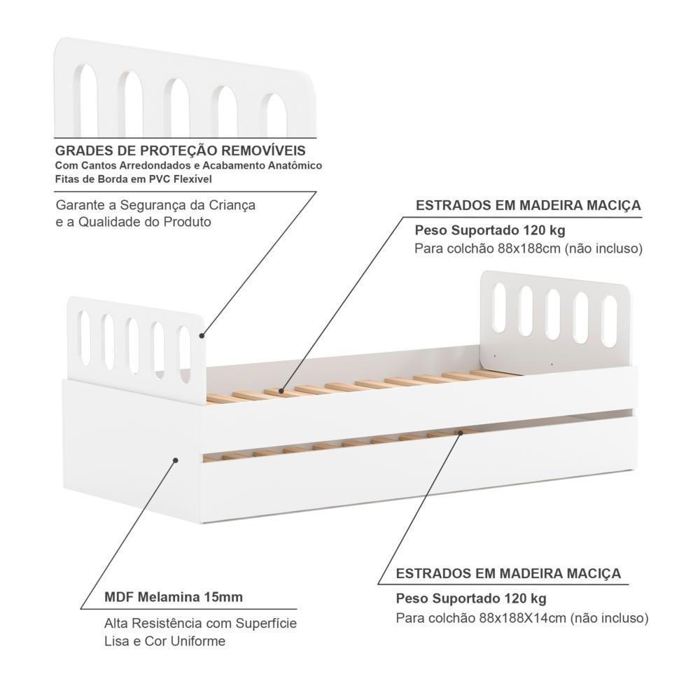 Bicama Solteiro Mdf Branco Com Cabeceira Anatômica Mobilistore - 2