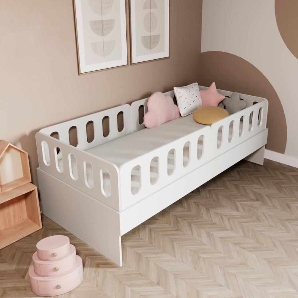 Cama Solteiro Mdf Branco Com 04 Grades E Cabeceira Anatômica Mobilistore - 1