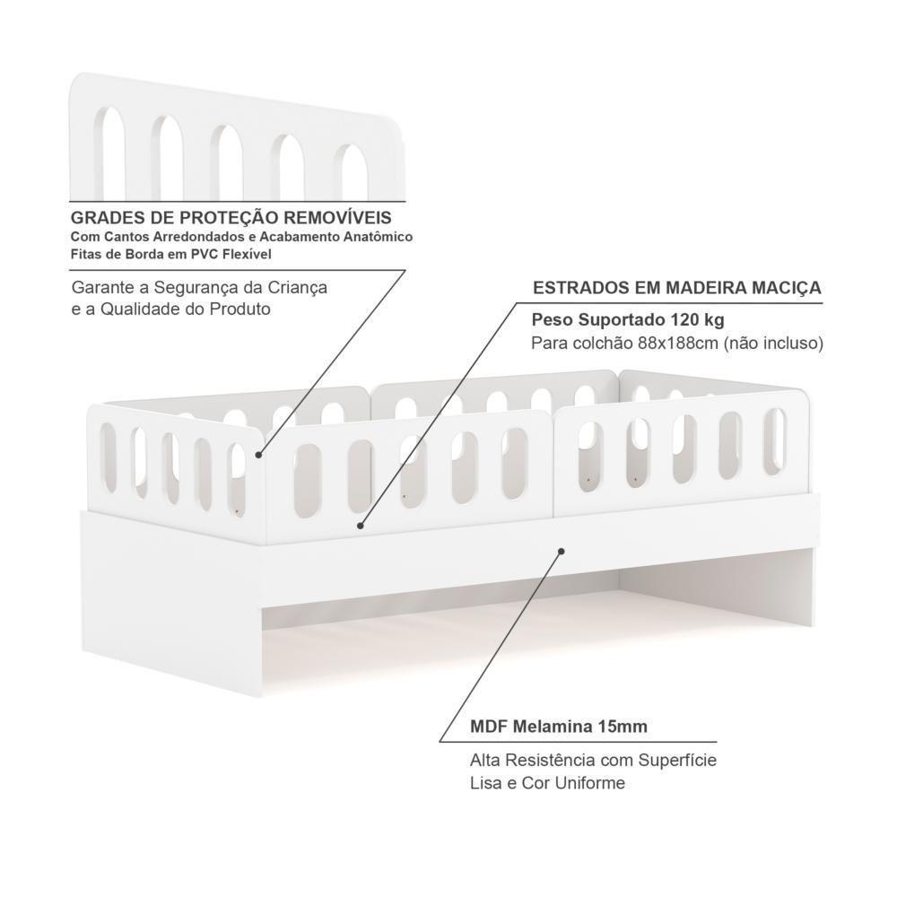 Cama Solteiro Mdf Branco Com 04 Grades E Cabeceira Anatômica Mobilistore - 4
