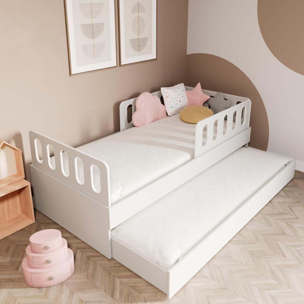 Bicama Solteiro Mdf Branco Com 02 Grades E Cabeceira Anatômica Mobilistore - 3