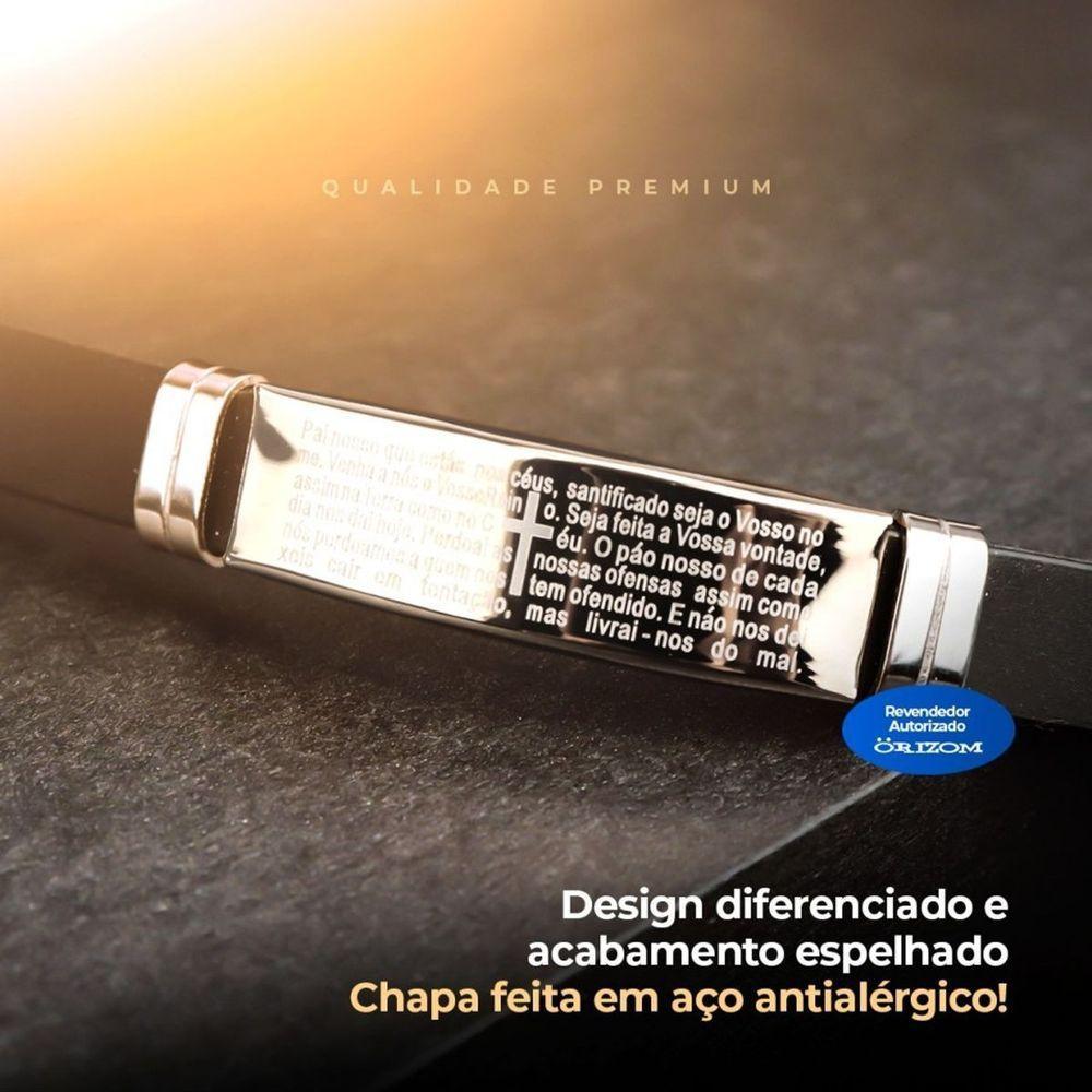 Pulseira Prata Placa Aço Inox Masculina Silicone Pai Nosso Casual Ajsutavel Religioso - 7
