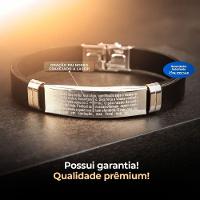 Pulseira Prata Placa Aço Inox Masculina Silicone Pai Nosso Casual Ajsutavel Religioso - 3
