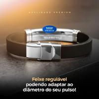 Pulseira Prata Placa Aço Inox Masculina Silicone Pai Nosso Casual Ajsutavel Religioso - 8
