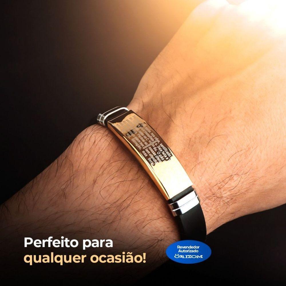 Pulseira Banhada Ouro Pai Nosso Dourada Masculina Silicone Social Qualidade Premium Casual - 2