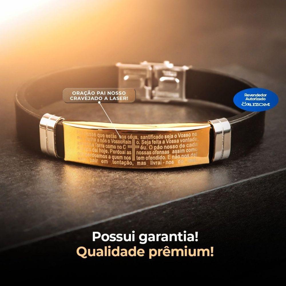 Pulseira Banhada Ouro Pai Nosso Dourada Masculina Silicone Social Qualidade Premium Casual - 8