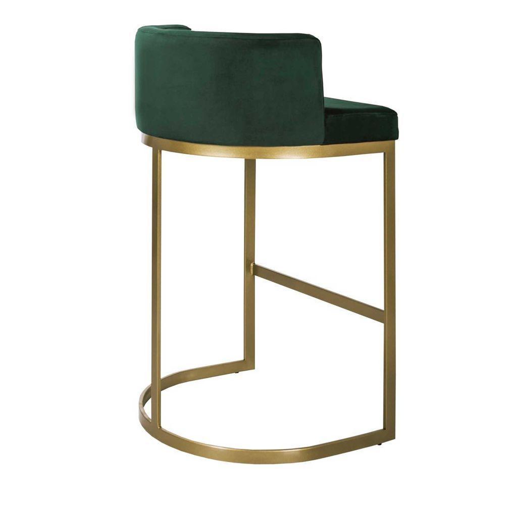 Banqueta Alta Estofada Estrutura Aço Carbono Belly Ii Base Dourada 75cm Suede Verde - 1