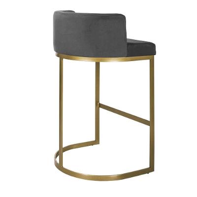Banqueta Alta Estofada Estrutura Aço Carbono Belly Ii Base Dourada 65cm Suede Cinza