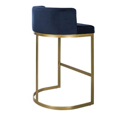Banqueta Alta Estofada Estrutura Aço Carbono Belly Ii Base Dourada 65cm Suede Azul
