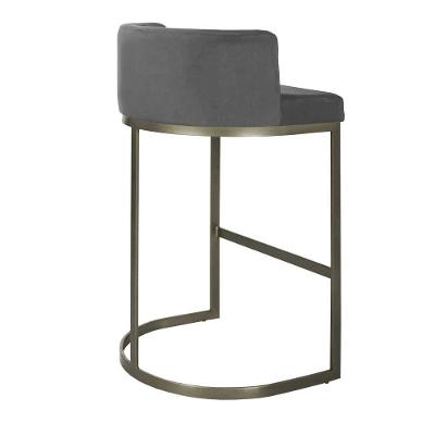 Banqueta Alta Estofada Estrutura Aço Carbono Belly Ii Base Champagne 75cm Suede Cinza