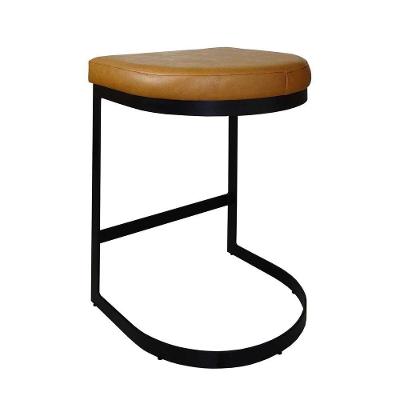 Banqueta Alta Sem Encosto Estofada Estrutura Aço Carbono Nascar Base Dourada 65cm Courino Caramelo