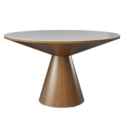 Mesa De Jantar Madri Cone Chanfrada Redonda Nozes 1.40 Cm Vidro Branco