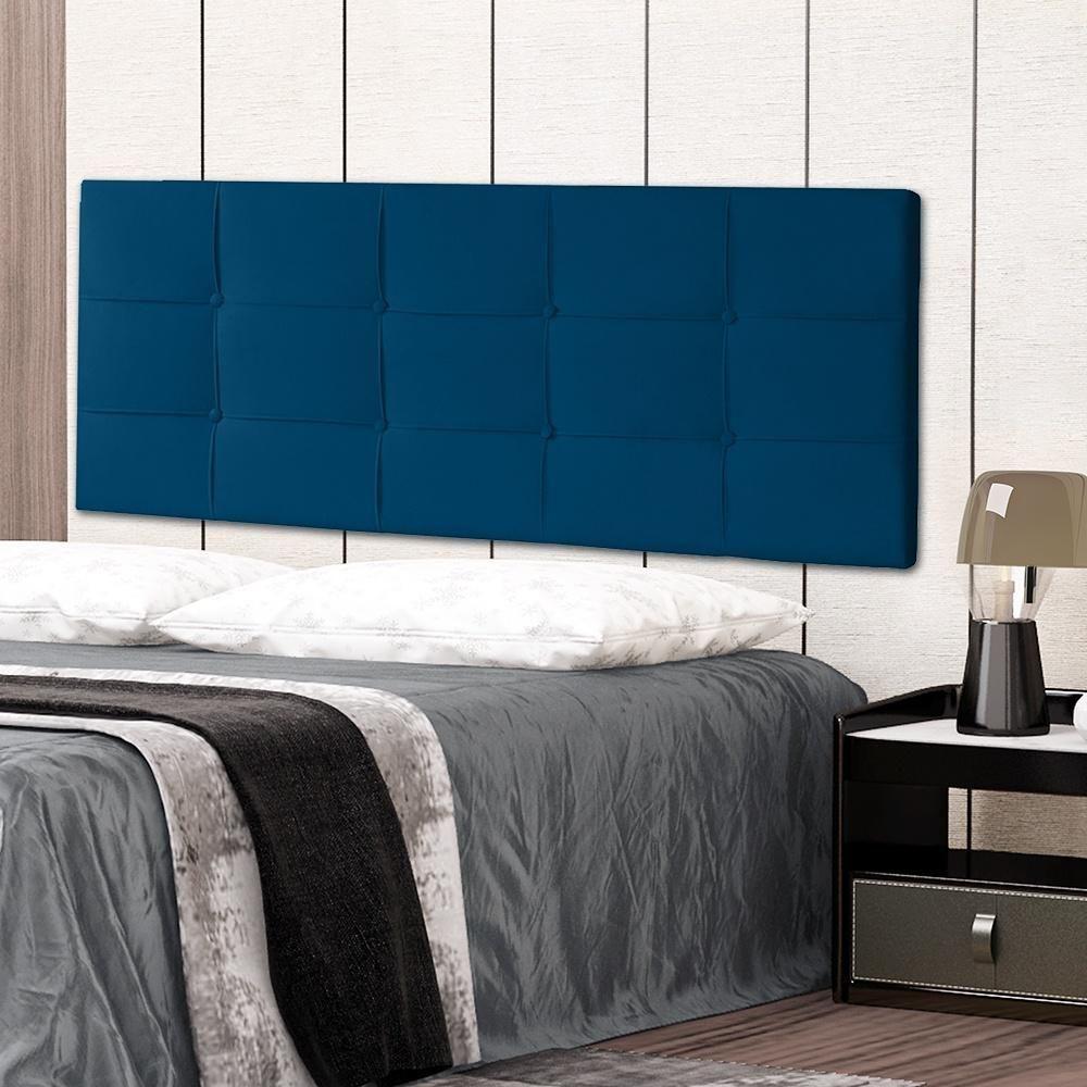 Cabeceira Painel Casal King 1,95m Roma Suede Azul Marinho Dal Poz Estofados - 1