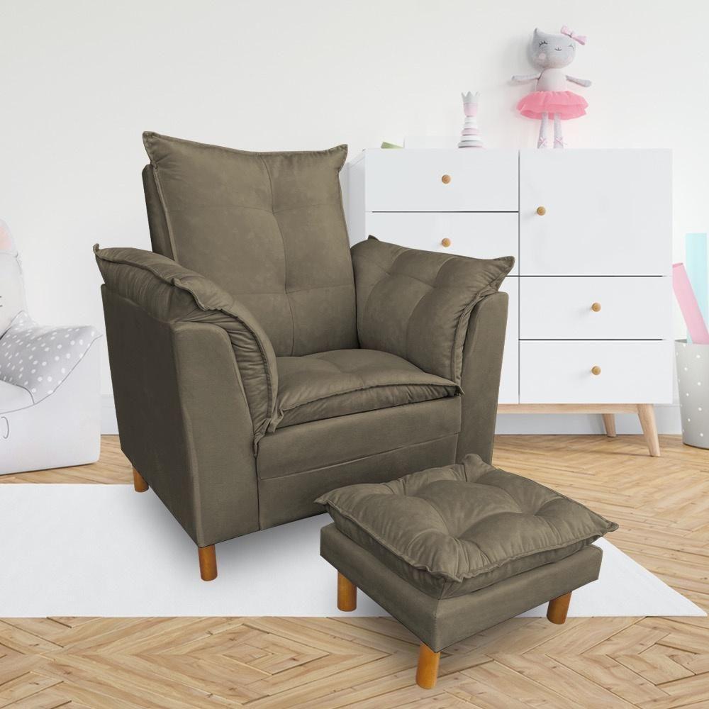 Kit Poltrona Amamentação Sara + Puff Suede Capuccino Dal Poz Estofados - 2