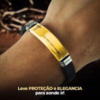Pulseira Masculina Dourada Banhada Ouro Placa Pai Nosso + Caixa Casual Silicone - 7