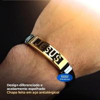 Pulseira Ouro Placa Banhada Jesus Cristo Masculina Dourada Ajustavel - 5