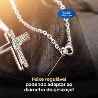 Cordão Aço Inox Prata + Pingente Crucifixo Pai Nosso + Saquinho Ajustavel Casual - 7