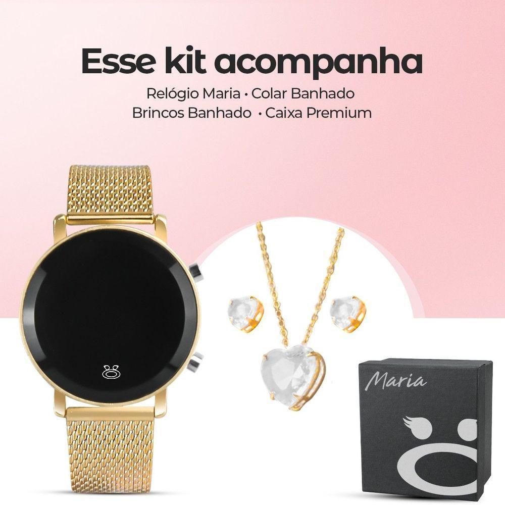 Colar Brinco + Relógio Aço Inox Digital Feminino + Caixa Led Casual Social - 4