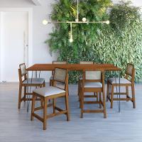 Kit 2 Banquetas Madeira Maciça Encosto Telinha Amêndoa Assento Estofado Corano Preto - 3