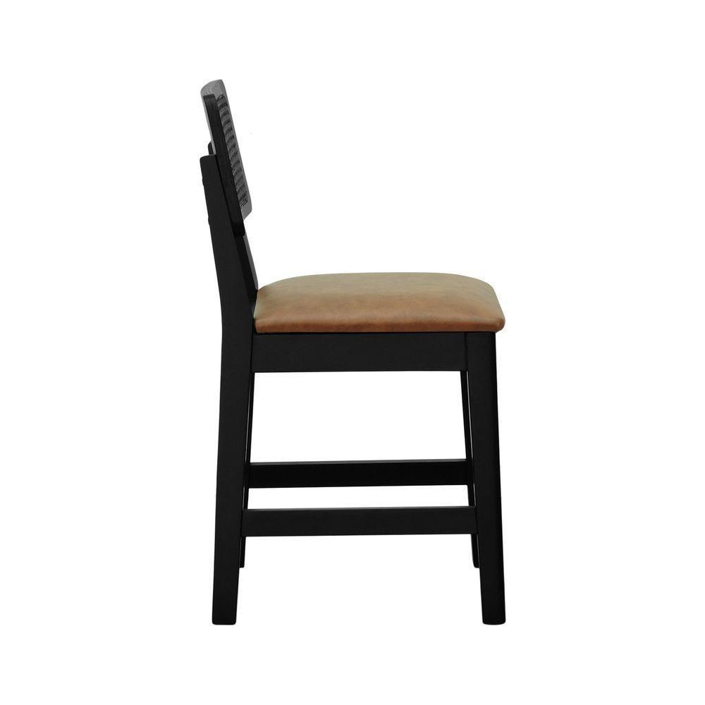 Kit 2 Banquetas Madeira Maciça Encosto Telinha Assento Estofado - Preto Corano Marrom Mescla - 7