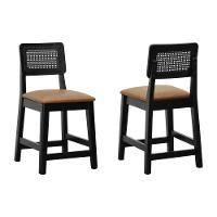 Kit 2 Banquetas Madeira Maciça Encosto Telinha Assento Estofado - Preto Corano Marrom Mescla - 1