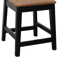 Kit 2 Banquetas Madeira Maciça Encosto Telinha Assento Estofado - Preto Corano Marrom Mescla - 2