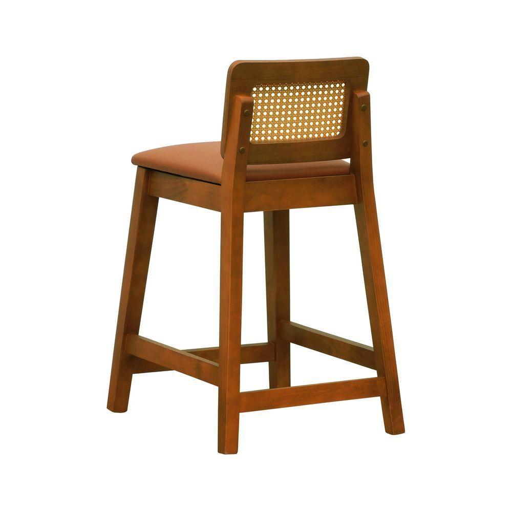 Banqueta Média Gabi Madeira Maciça Telinha Natural - Amêndoa Assento Estofado Corano Caramelo - 4