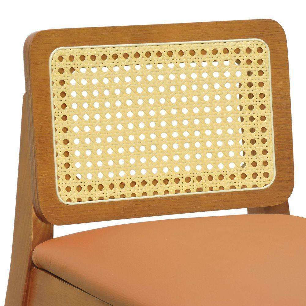 Banqueta Média Gabi Madeira Maciça Telinha Natural - Amêndoa Assento Estofado Corano Caramelo - 6