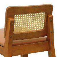 Banqueta Média Gabi Madeira Maciça Telinha Natural - Amêndoa Assento Estofado Corano Caramelo - 2