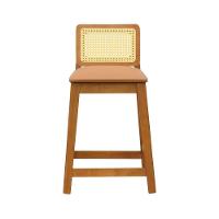 Banqueta Média Gabi Madeira Maciça Telinha Natural - Amêndoa Assento Estofado Corano Caramelo - 3