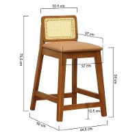 Banqueta Média Gabi Madeira Maciça Telinha Natural - Amêndoa Assento Estofado Corano Caramelo - 5