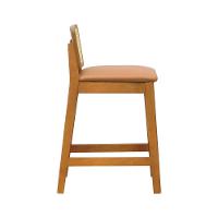 Banqueta Média Gabi Madeira Maciça Telinha Natural - Amêndoa Assento Estofado Corano Caramelo - 8