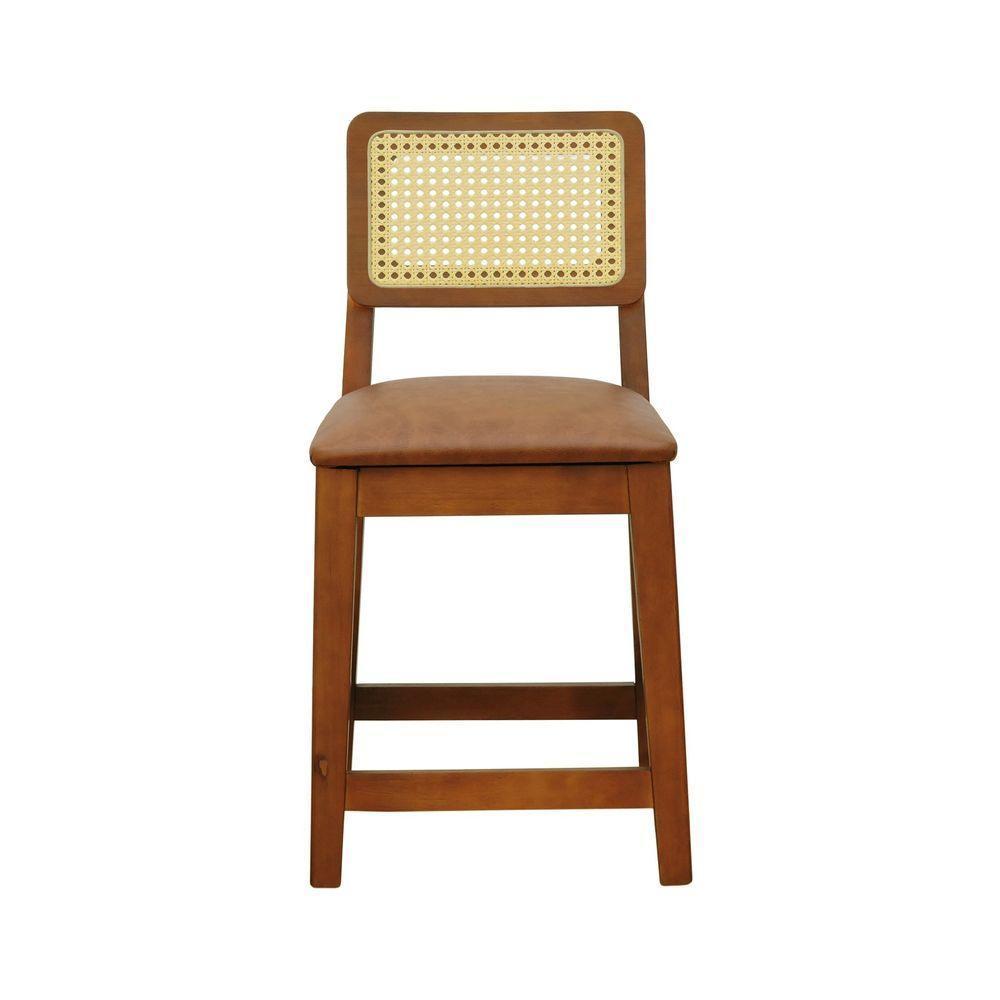 Banqueta Baixa-cadeira Gabi Madeira Maciça Encosto Telinha - Amêndoa Assento Estofado Corano Marrom Mescla - 6