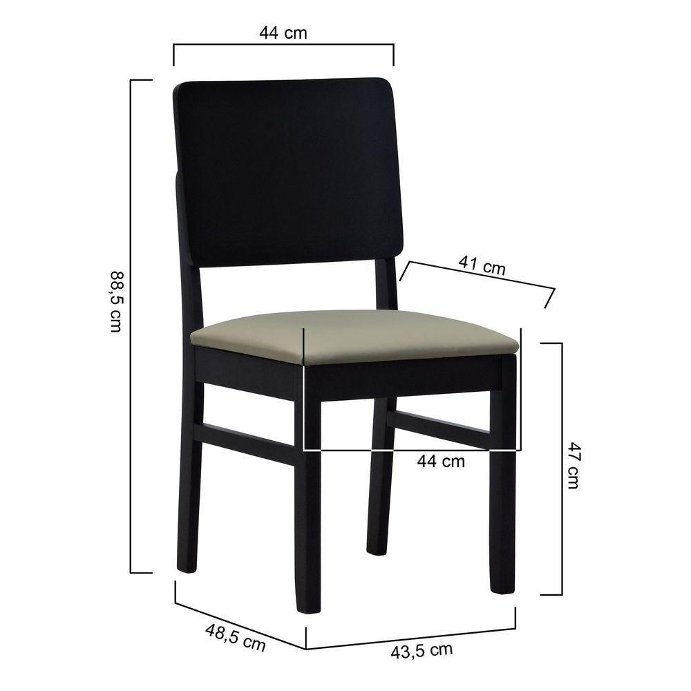 Cadeira Quéops Madeira Maciça Encosto Anatômico Assento Estofado - Preto Linho Bege - 2