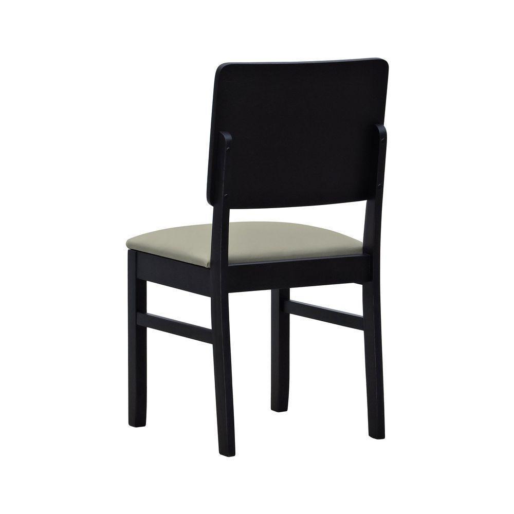 Cadeira Quéops Madeira Maciça Encosto Anatômico Assento Estofado - Preto Linho Bege - 3