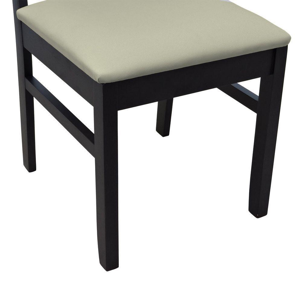 Cadeira Quéops Madeira Maciça Encosto Anatômico Assento Estofado - Preto Linho Bege - 5