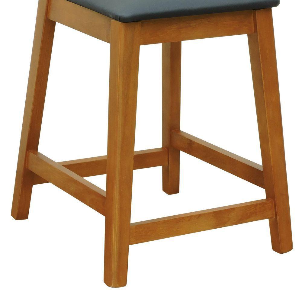 Banqueta Média River Madeira Maciça - Amêndoa Assento Estofado Corano Preto - 8