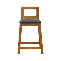 Banqueta Média River Madeira Maciça - Amêndoa Assento Estofado Corano Preto - 2