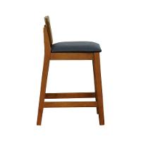 Banqueta Média River Madeira Maciça - Amêndoa Assento Estofado Corano Preto - 3