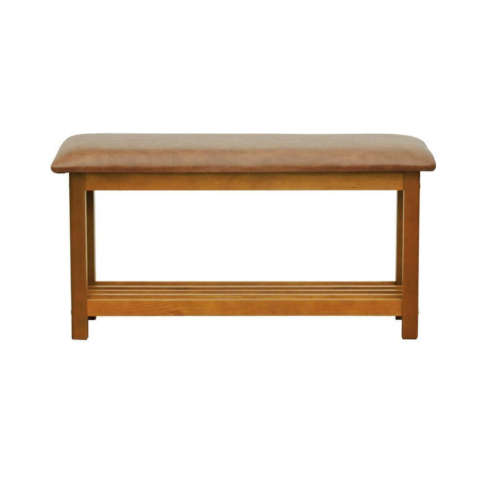 Banco Sapateira Viena Madeira Maciça - Amêndoa Assento Estofado Corano Marrom Mescla - 2