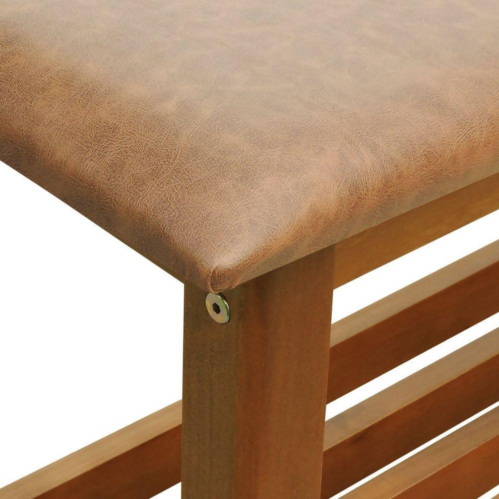 Banco Sapateira Viena Madeira Maciça - Amêndoa Assento Estofado Corano Marrom Mescla - 3