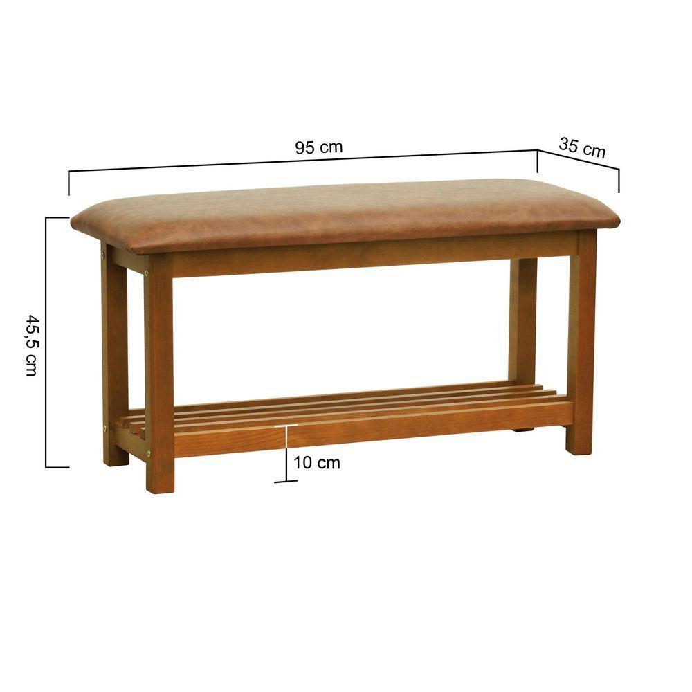 Banco Sapateira Viena Madeira Maciça - Amêndoa Assento Estofado Corano Marrom Mescla - 5