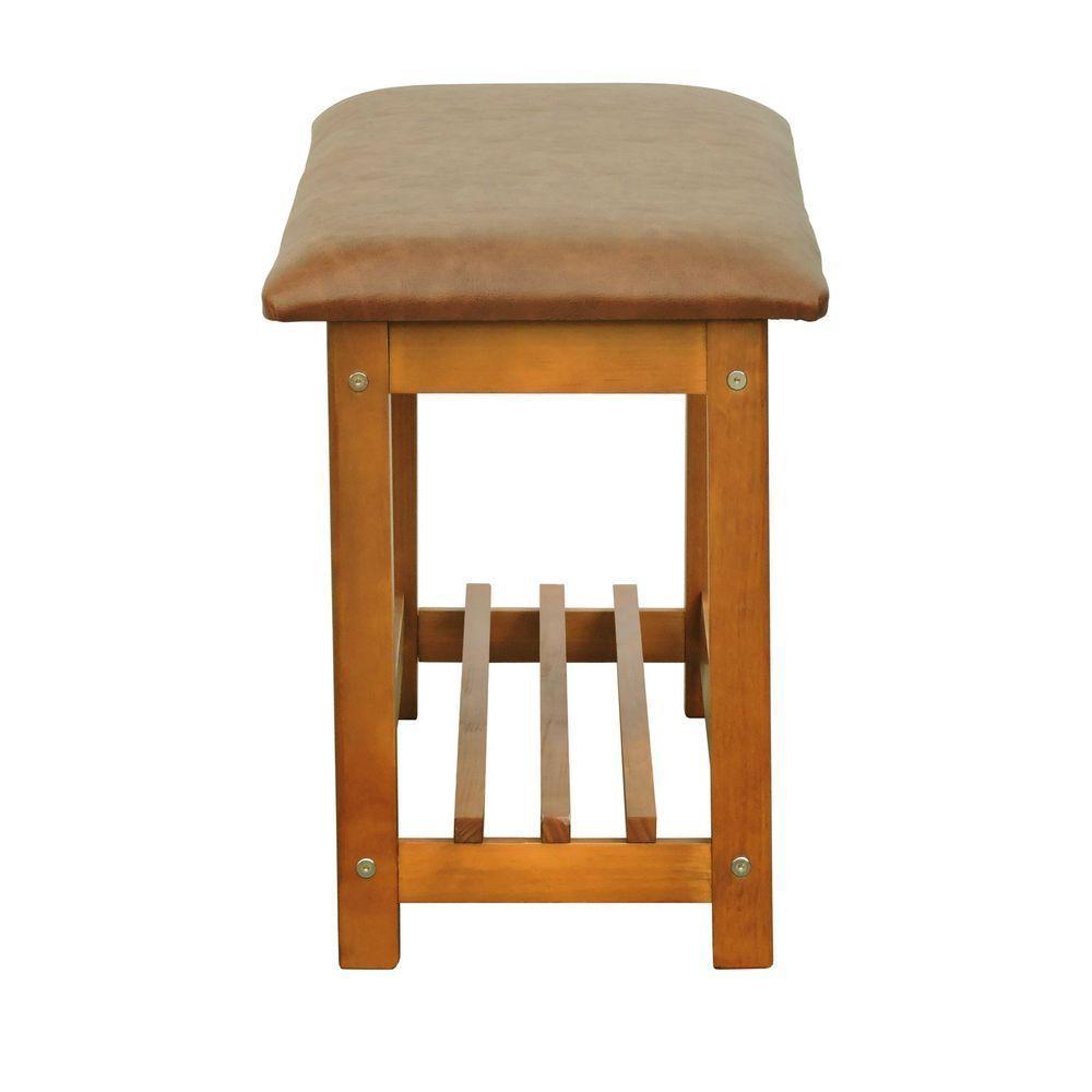 Banco Sapateira Viena Madeira Maciça - Amêndoa Assento Estofado Corano Marrom Mescla - 6