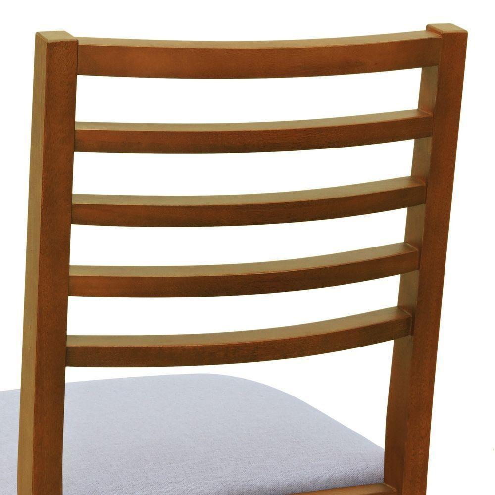 Cadeira Tiê Madeira Maciça Encosto Ripado - Amêndoa Assento Estof. Linho Bege Mescla Impermeável - 5