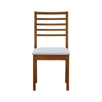 Cadeira Tiê Madeira Maciça Encosto Ripado - Amêndoa Assento Estof. Linho Bege Mescla Impermeável