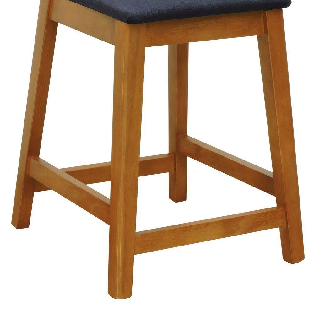 Banqueta Média River Madeira Maciça - Amêndoa Assento Estofado Linho Preto Textura - 3