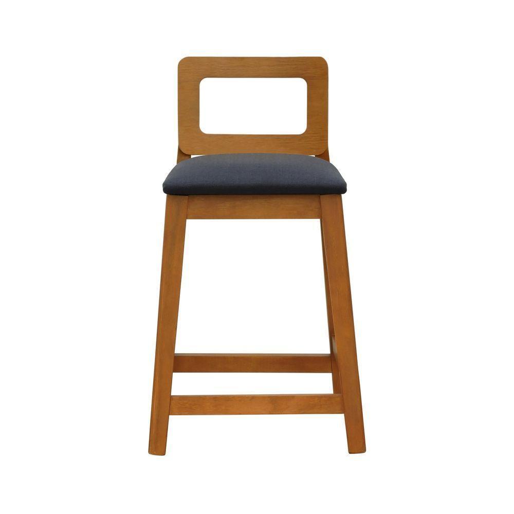 Banqueta Média River Madeira Maciça - Amêndoa Assento Estofado Linho Preto Textura - 6