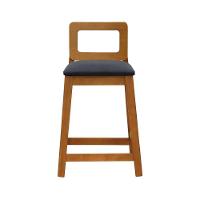 Banqueta Média River Madeira Maciça - Amêndoa Assento Estofado Linho Preto Textura - 6