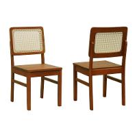 Kit 2 Cadeiras Madeira Maciça Lyon Encosto Telinha Natural - Amêndoa Assento Ripado Amêndoa - 1
