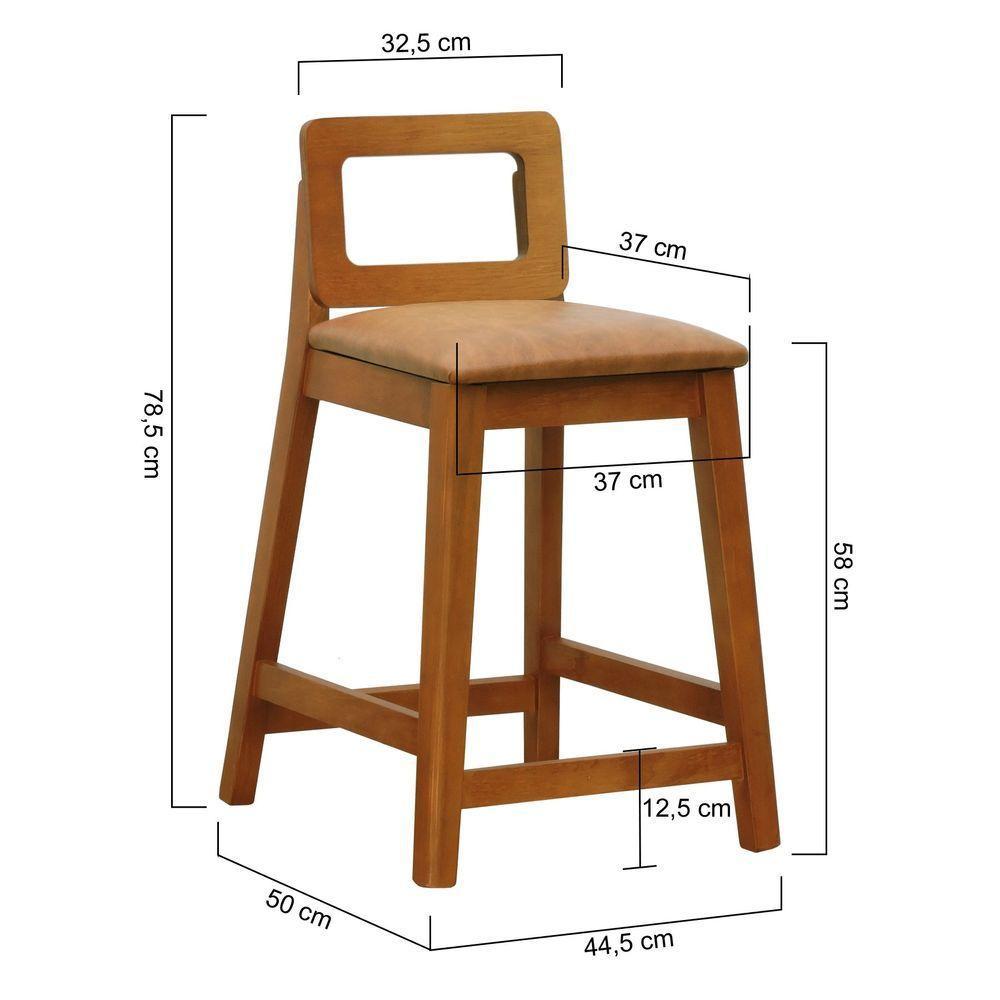 Banqueta Média River Madeira Maciça - Amêndoa Assento Estofado Corano Marrom Mescla - 2